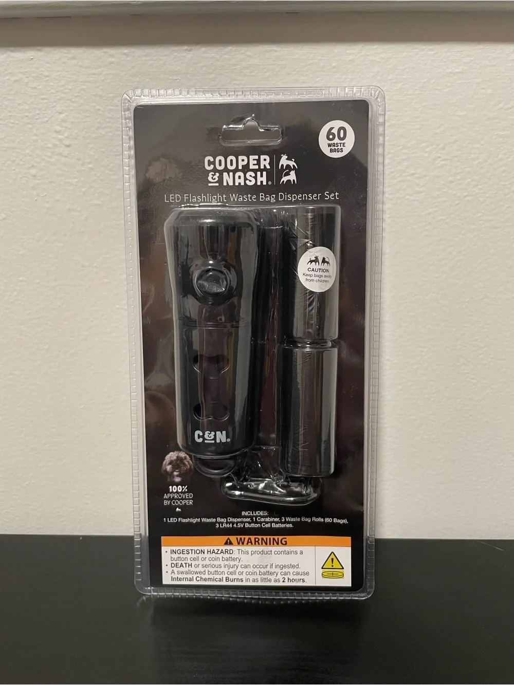 Cooper & Nash LED Flashlight Dog Waste Bag Dispenser Set Black NEW Pet Walking